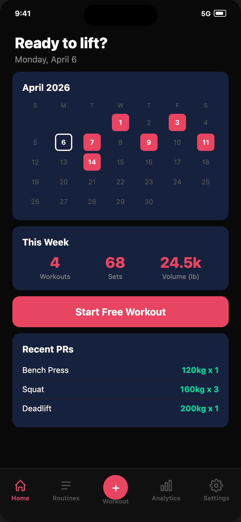 GoLightWeight home screen