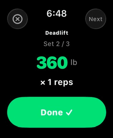GoLightWeight on Apple Watch showing the current set
