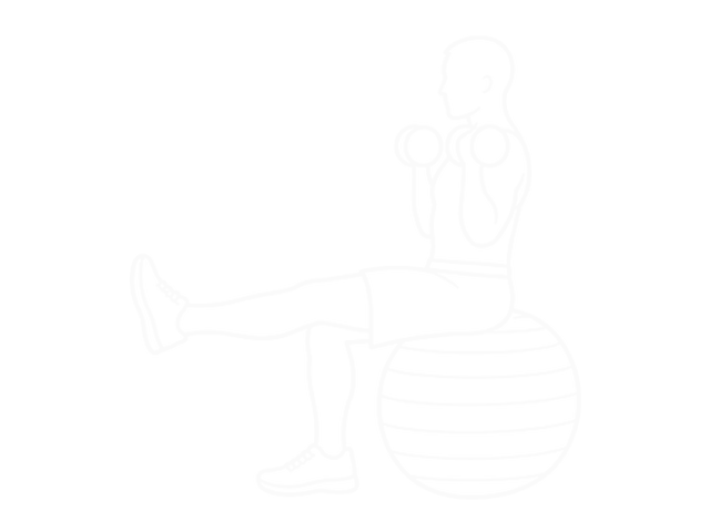 Dumbbell Biceps Curl on Exercise Ball with Leg Raised — End